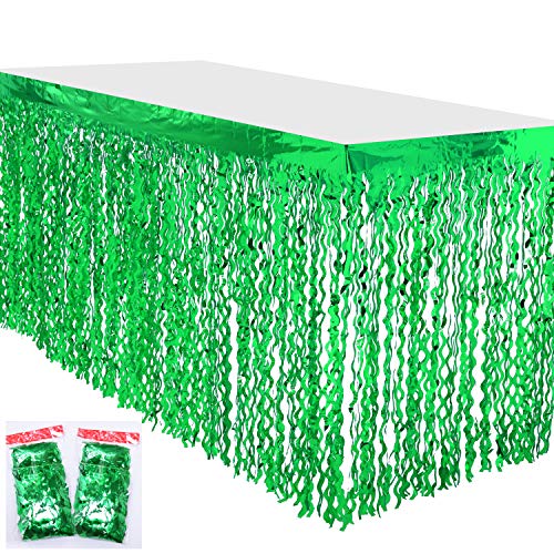 Leegleri Plastic Metallic Foil Fringe Table Skirt Tinsel Curly Willow Party Table Skirt