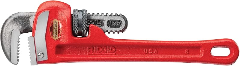 31005 Llave para tubos rectos de alta resistencia modelo 8, llave para fontanería de 8 pulgadas, pequeña, roja