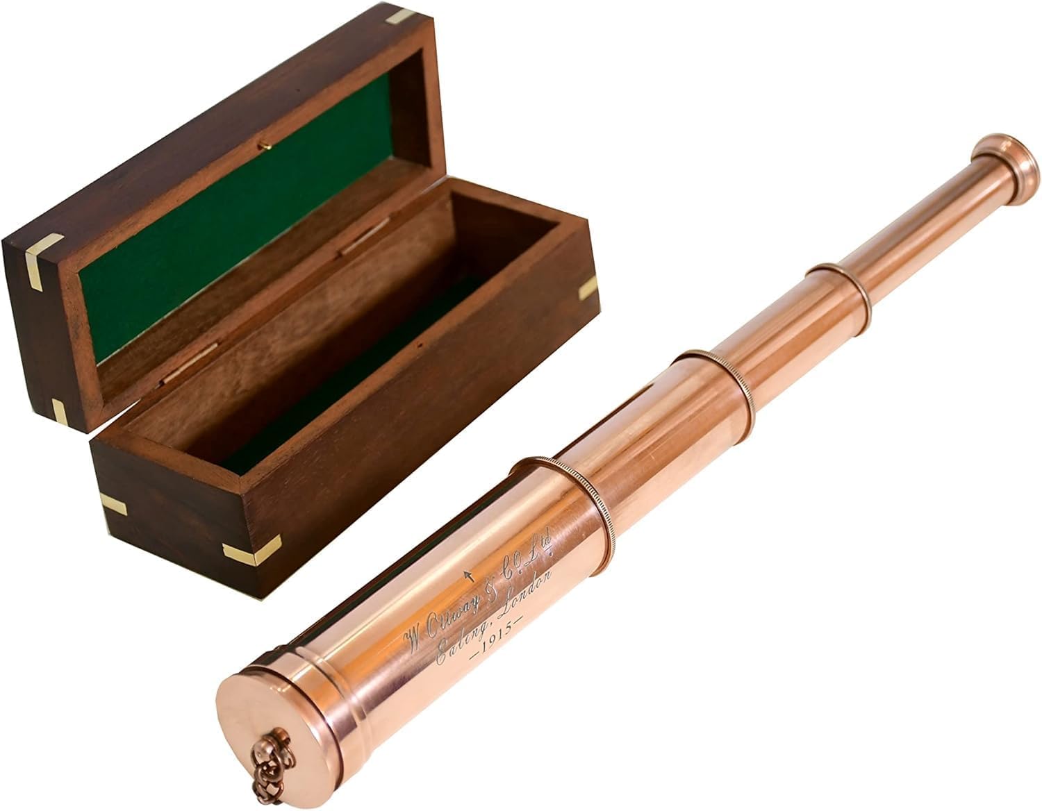 The Vintage Venue Vintage Nautical Brass Telescope with Wood Base – 10x Magnification Antique Spyglass for Sailing, Sightseeing & Collecting - Premium Craftsmanship for Display & Travel