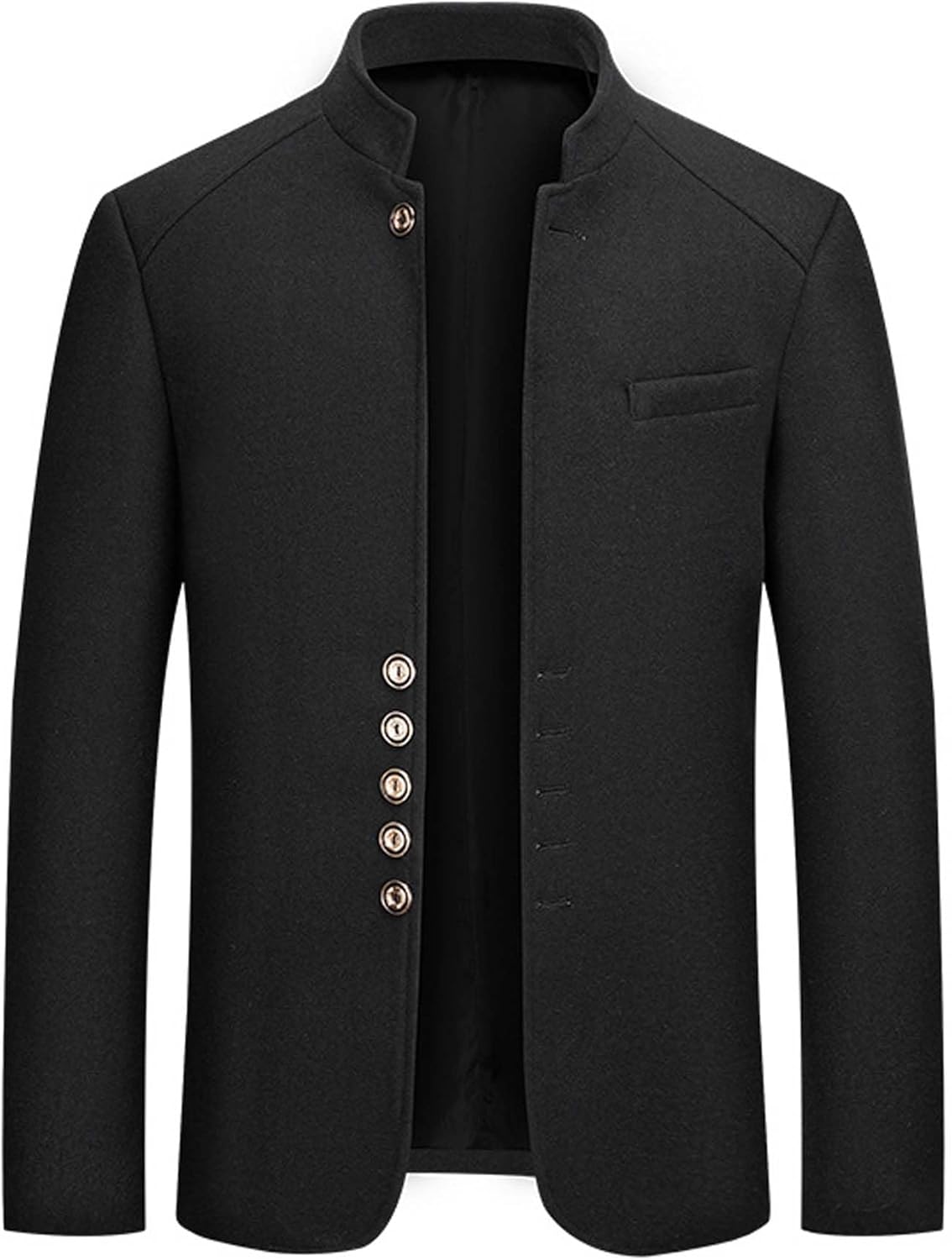 SOMTHRON Men's Winter Wool Blend Peacoat Single Breasted Stand Collar Slim Fit Business Trench Coat Overcoat