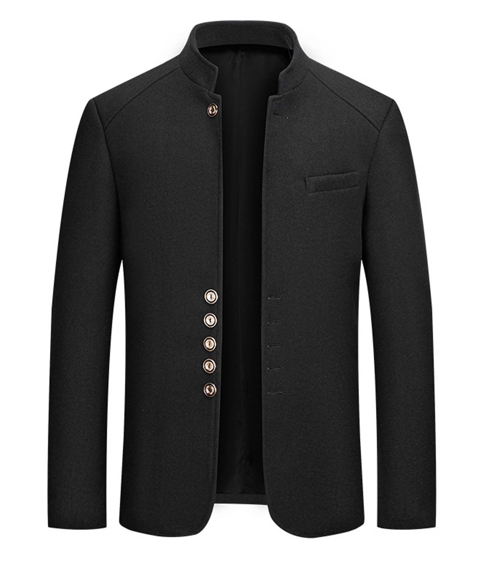 somthron Men's Winter Wool Blend Peacoat Single Breasted Stand Collar Slim Fit Business Trench Coat Overcoat-picture-34