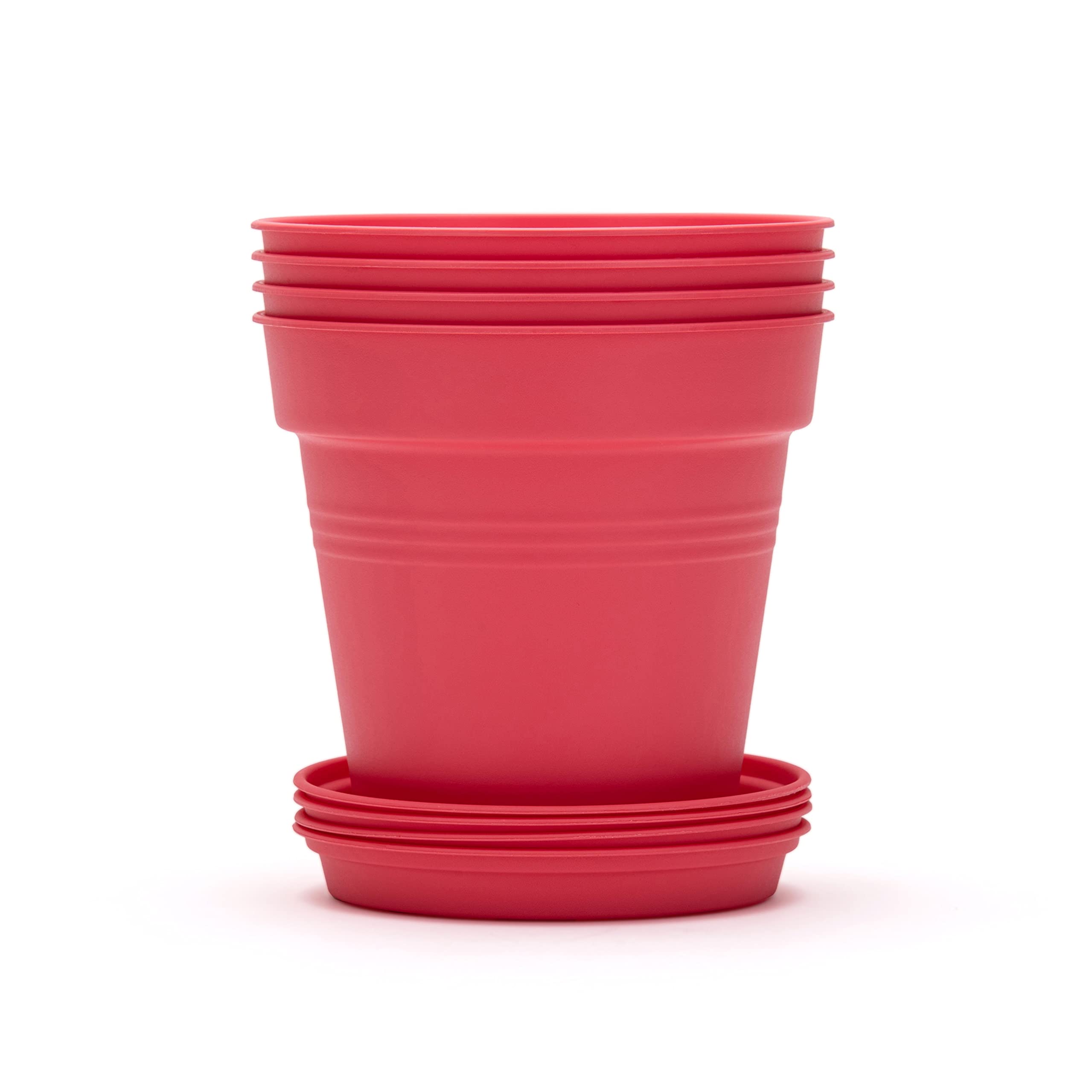 Amazon.com: Mintra Garden Pots, 4 Pack Bulk Plastic Plant Pots with  Drainage Tray, Round Indoor & Outdoor Decorative Planters with Drain Holes  for Flowers, Herbs & Plants, 15cm Diameter  Coral, 5.9