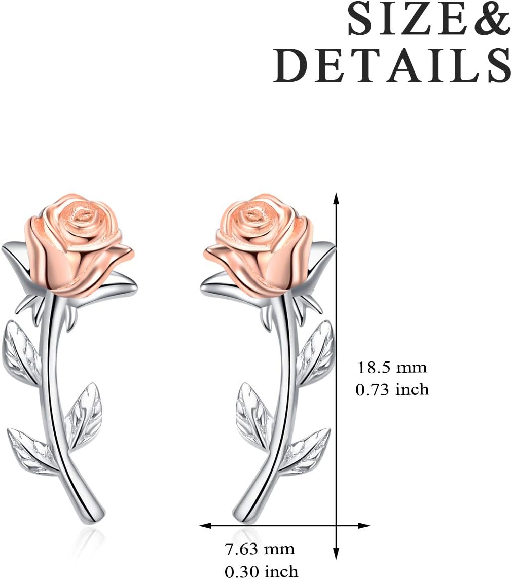 YFN Rose Stud Earrings 925 Sterling Silver Rose Flower Earrings Ear Crawler Climber Earrings for Women Jewelry - Image 4