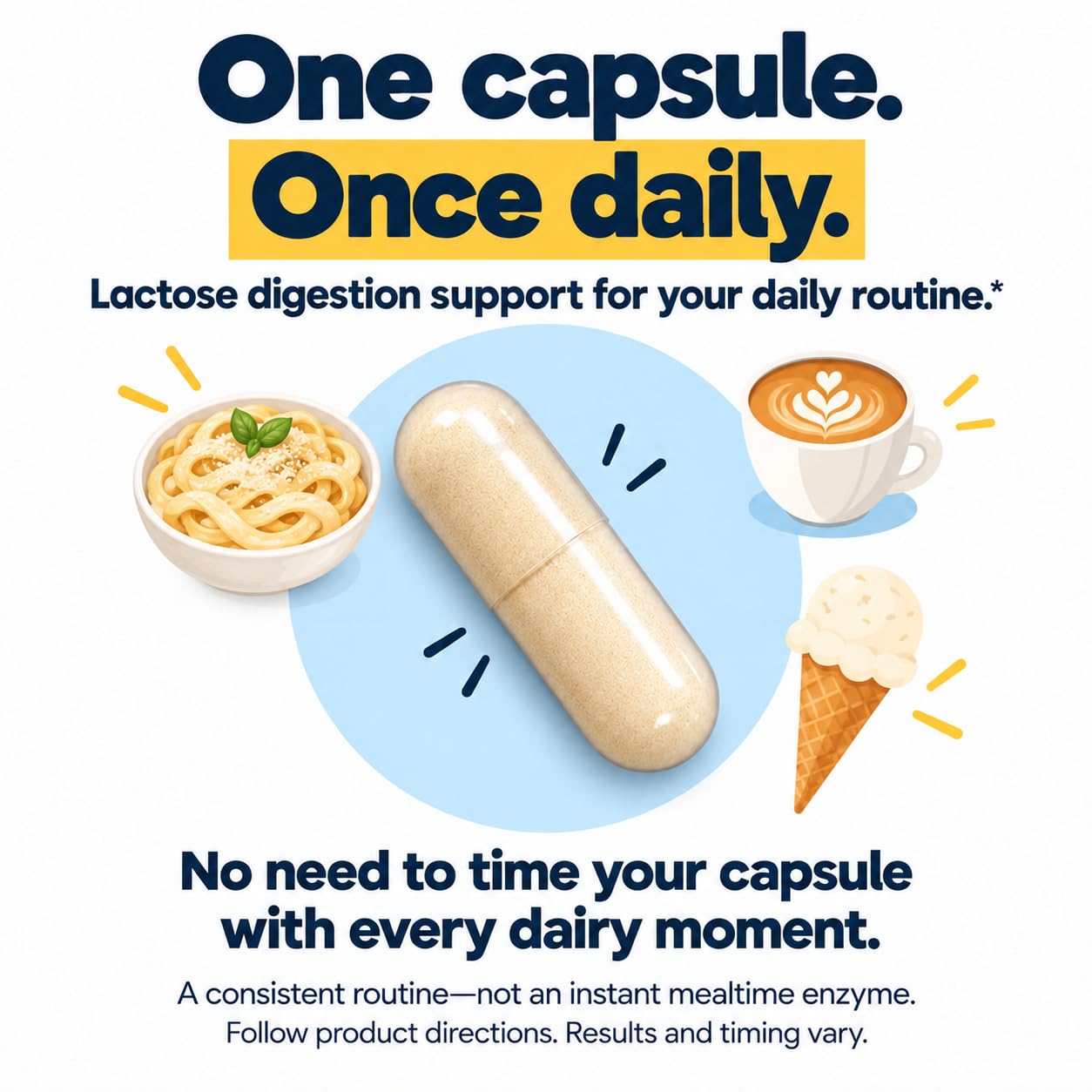 Once a Day Lactose Intolerance Pill | All Day Dairy Digestion Relief | Long-Lasting Lactase Enzyme Alternative Helps Reduce Gas, Bloating & Discomfort, 30 Days — Amazon image 2