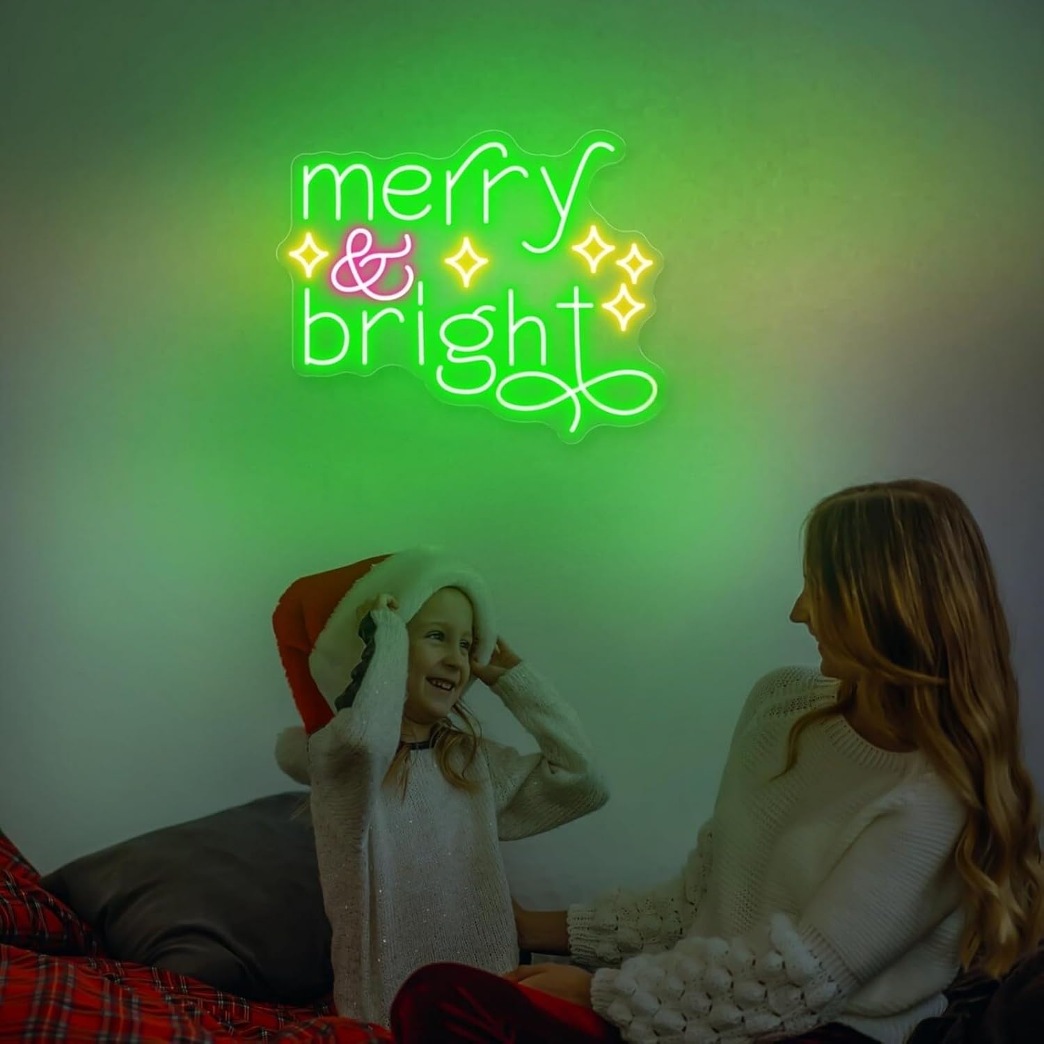 Christmas Merry & Bright Neon Sign, Christmas Home Decor Sign, Holiday Sign, Xmas Decor, Pine Tree Xmas Neon Sign Perfect for Kids' Bedrooms, Holiday Parties, Bars, and Clubs