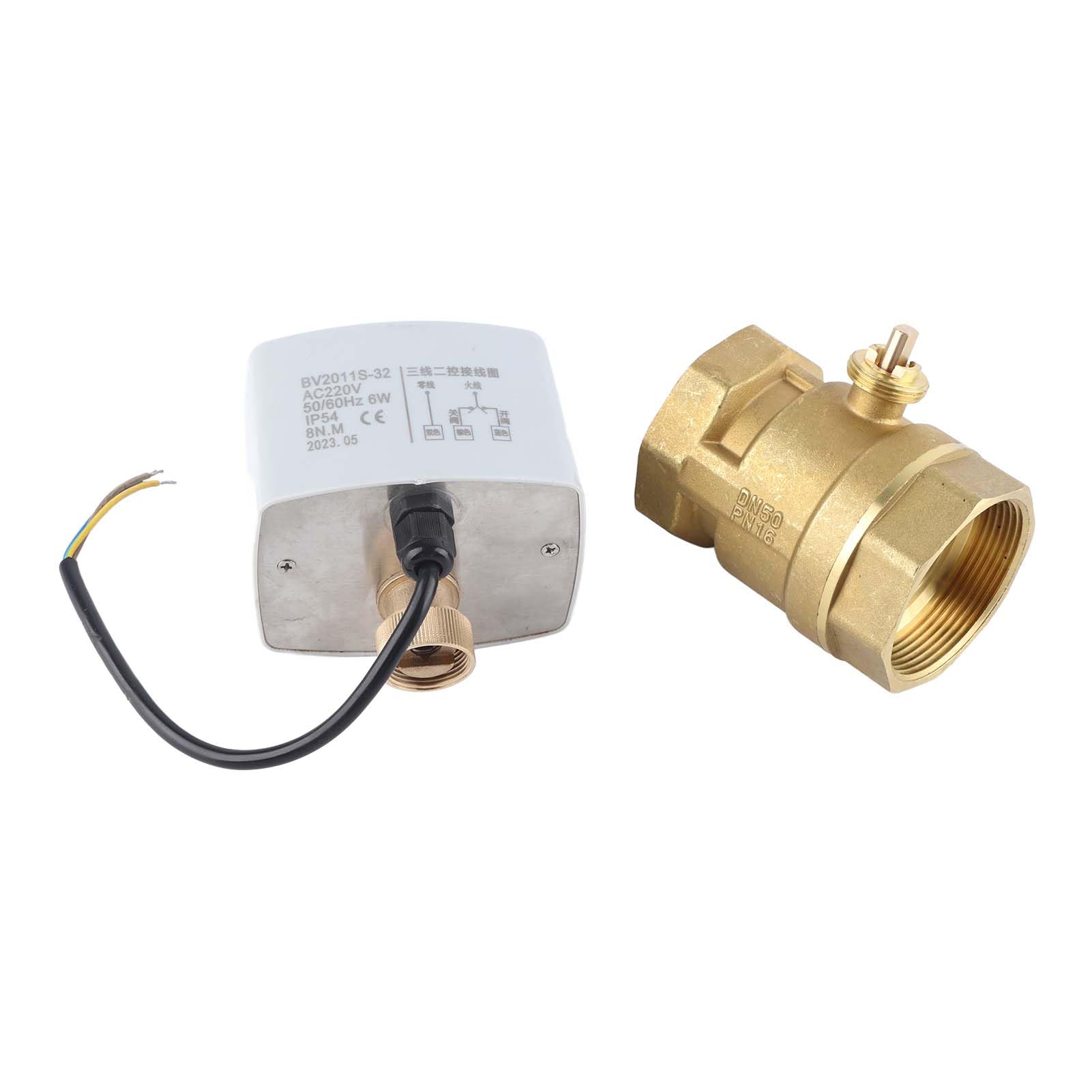 Valvola a Sfera Motorizzata 2 Pollici DN50 AC 220V，Valvola di Intercettazione Elettrica in Ottone Controllo 3 Fili Attuatore Automatico per Riscaldamento e HVAC