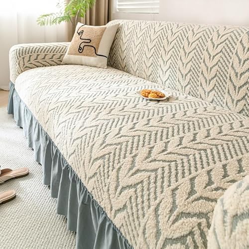 伸縮ソファカバー 3人掛け スカート付き、ペット対策 防傷・滑り止めカバー、L字ソファ対応 伸縮性 洗濯機可 家具保護カバー(D,1-Seater-(90-140cm))