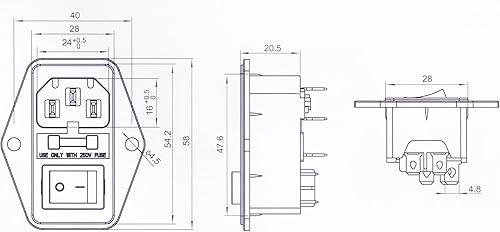 Miniatura 2 de Enchufe de alimentación de CA con interruptor, fusible y lámpara, montaje en chasispanel - toma de corriente alterna y fusible y swtich (2 unidades)