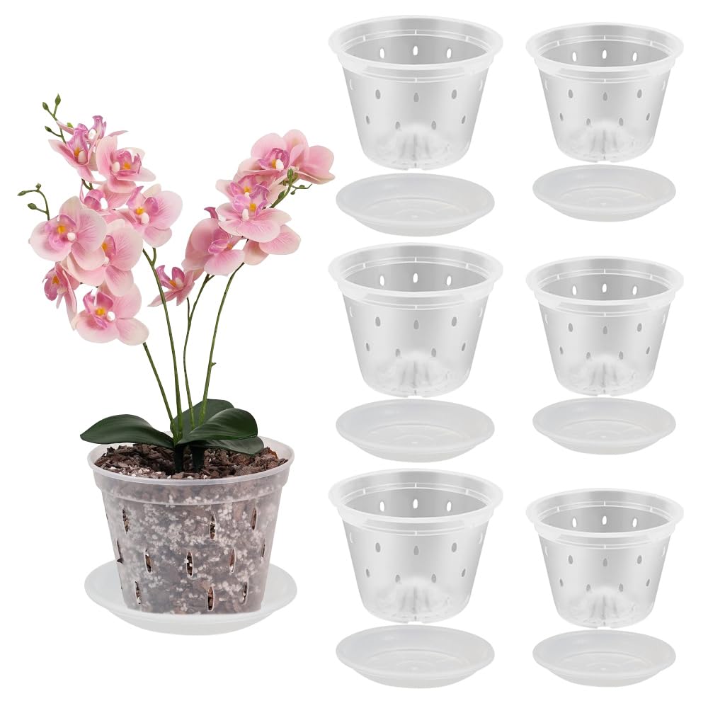 Mineup 6Pcs Maceta de Plástico Transparente, 12.5cm+11cm Macetas Orquídeas Transparente,Kit para Trasplantar Orquídeas, Maceta Transparente,Maceta de Plásticos para Orquídeas para Balcón