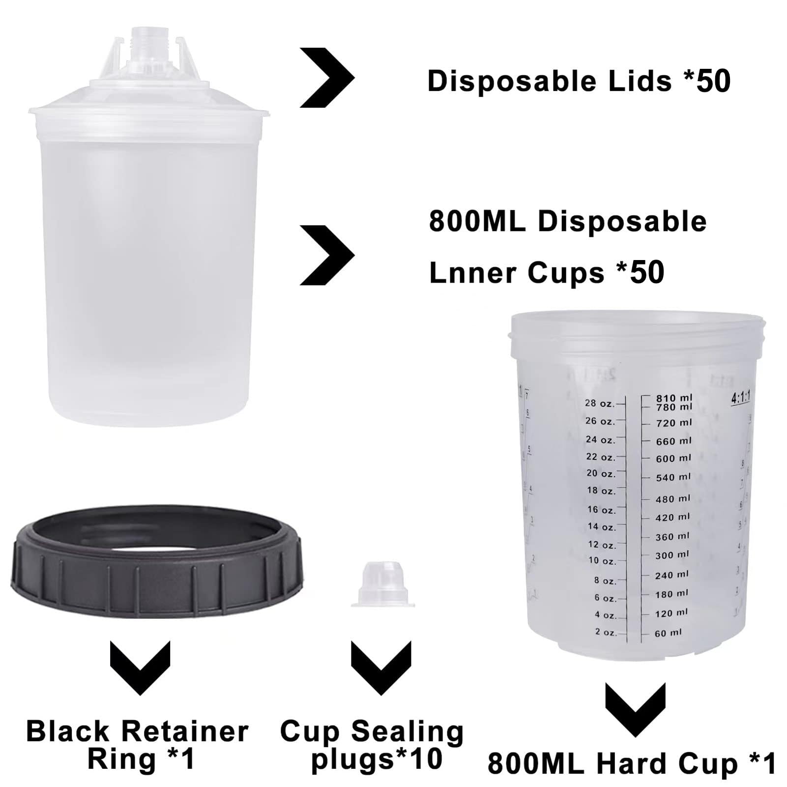 Vasos de mezcla de pintura transparentes, kits de tazas de mezcla
