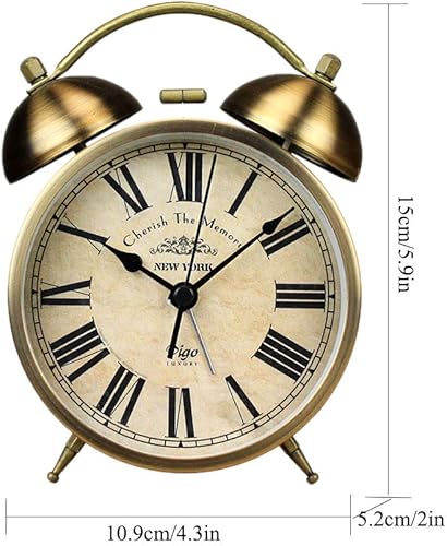 Miniatura 7 de Maxspace Reloj de mesa de metal dorado, retro vintage sin tictac, pequeño reloj despertador, funciona con pilas, movimiento de cuarzo silencioso de