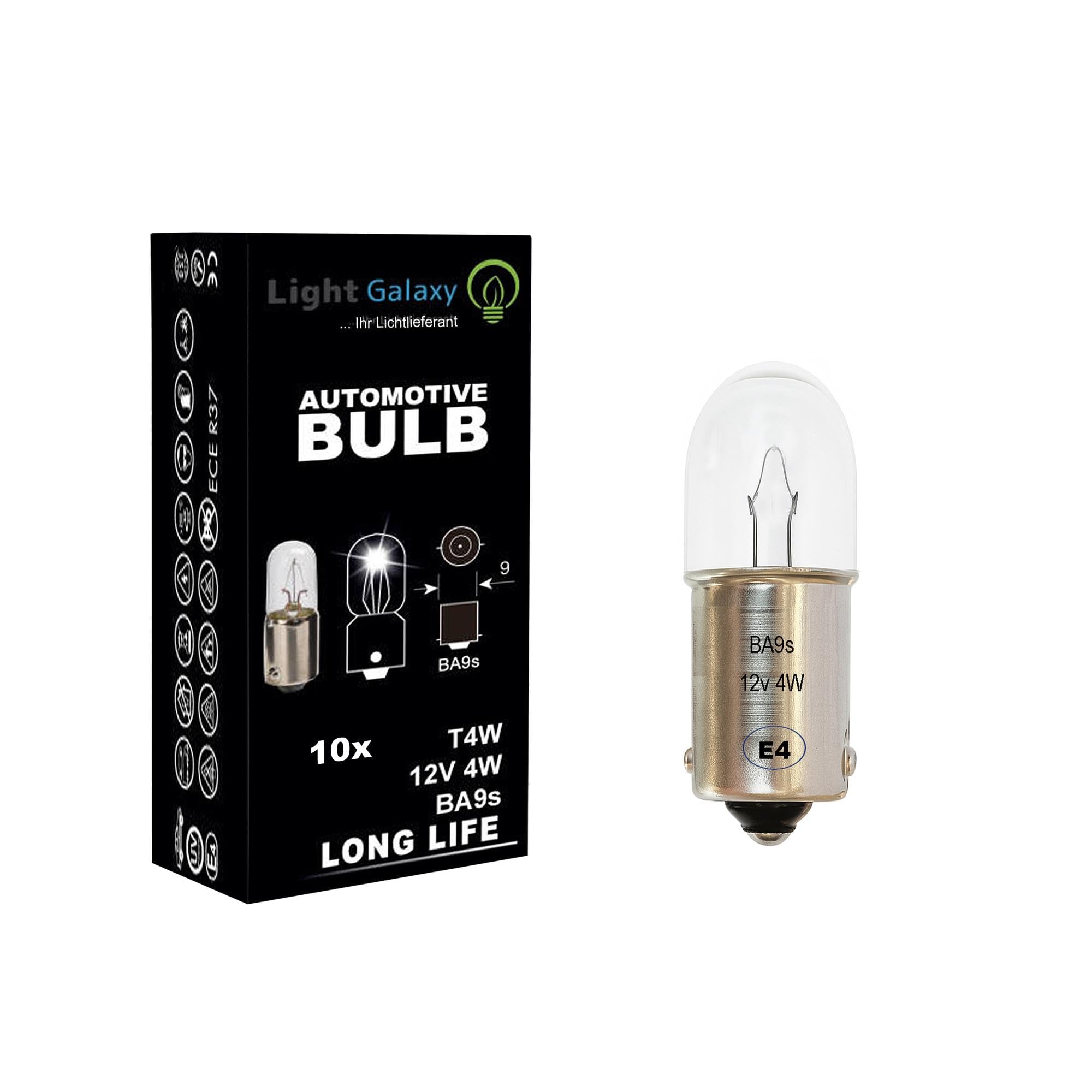 Light Galaxy ... Ihr Lichtlieferant 10x T4W BA9s 12V 4W Tachobeleuchtung Cockpit Innenraum Kontrollleuchten Standlicht Auto Glühlampen