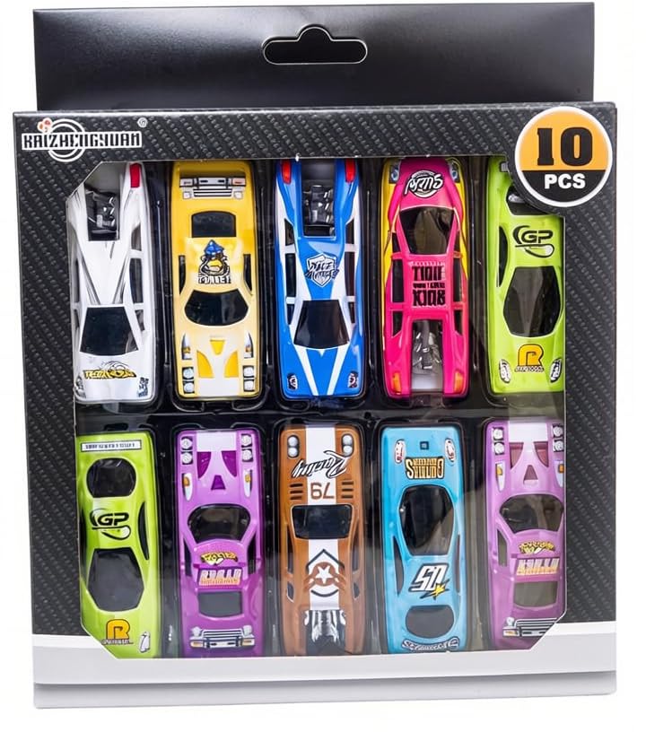 Image of Mini Plastic Car Toy Set for Kids Pack of 10 Die Cast Free Wheel Racing Cars Multicolor Vehicle Toys Gift for Boys and Girls