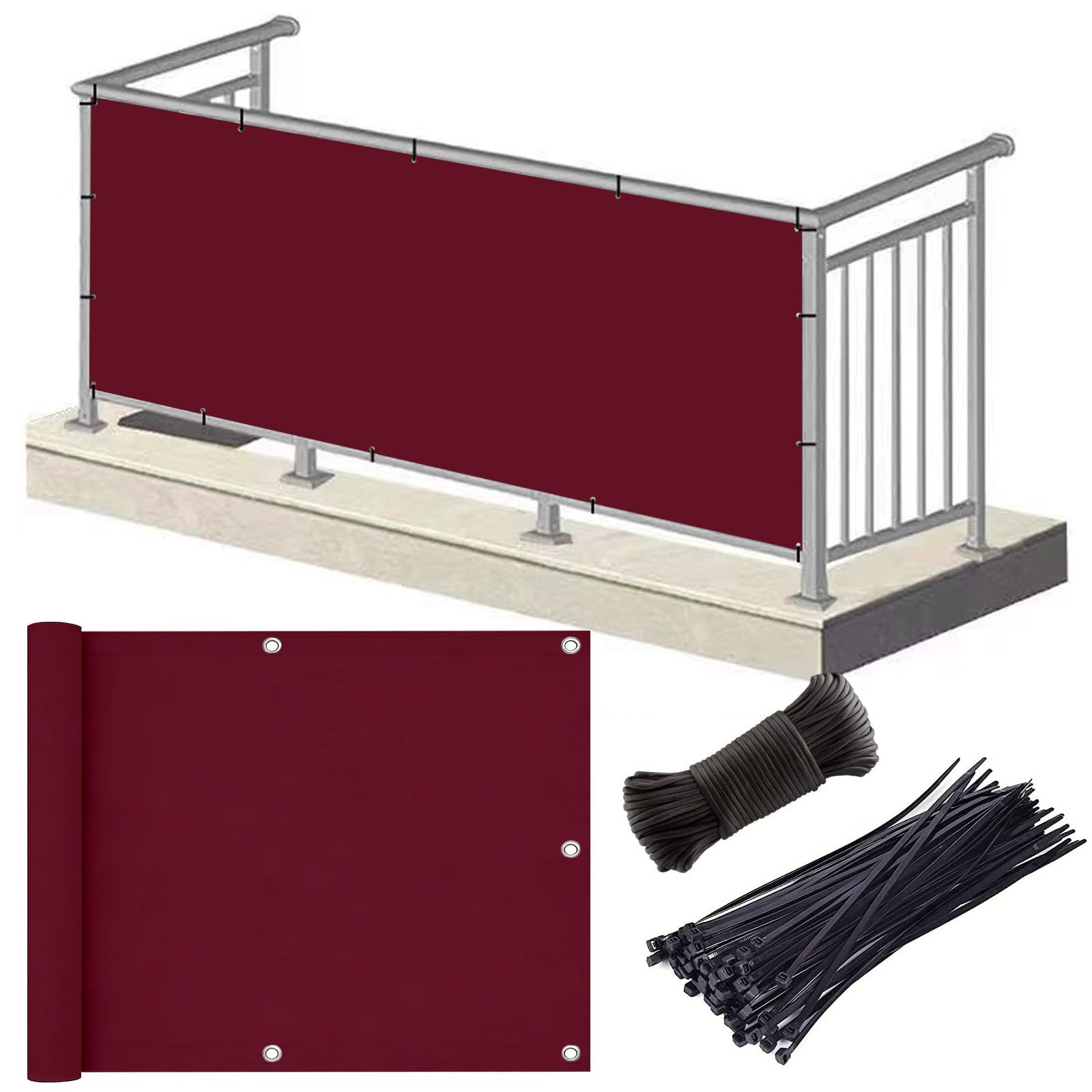 Frangivisto per Balcone 1.45 x 4.5 m Protezione Impermeabile Copri Ringhiera Balcone Privacy Frangivento Protezione UV Rete Ombreggiante per per Terrazza Esterno, Weinrot