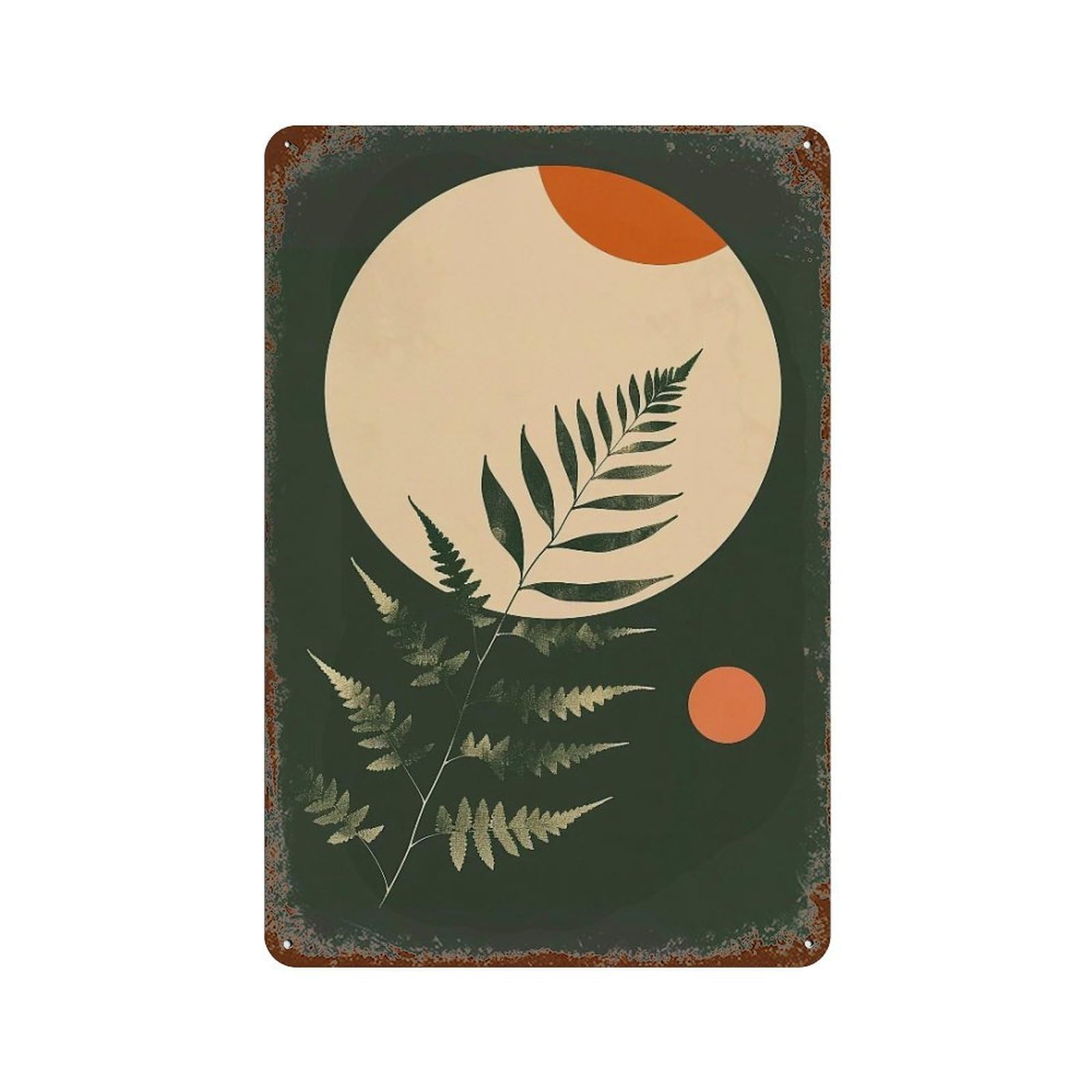 WUJHGRSG Minimal Flat Earth Tone Leafy Branch Sun Moon 04 Wall Art Retro Iron Vintage Metal Tin Sign Poster Modern Decor for Home Cofffee Club Bar Shop Style 30x20cm
