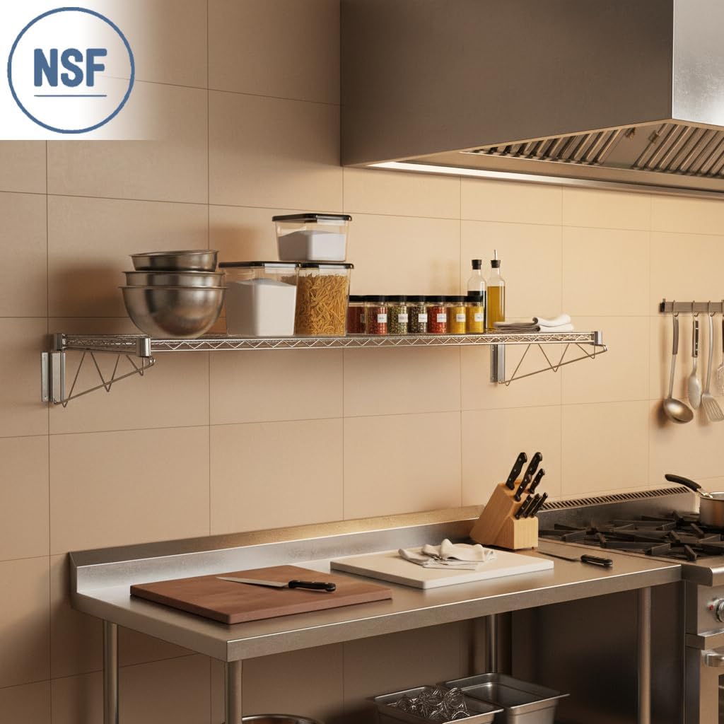 18" x 36" Wire Chrome Wall Mount Shelf, Commercial Fixed Wall Mount Rack, NSF, Metal Floating Shelving for Kitchen, Stock Rooms, Home and Hotel