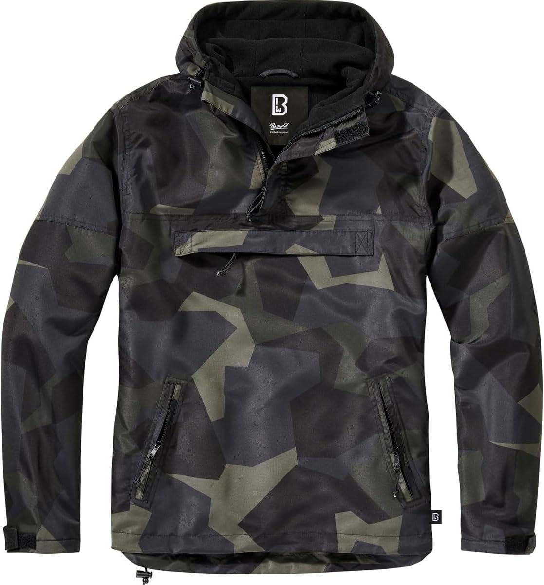 Men's Fleece-Lined Quarter Zip Windbreaker Pullover - Lightweight Weatherproof Casual Outdoor Jacket, Dark Camo M90, Medium