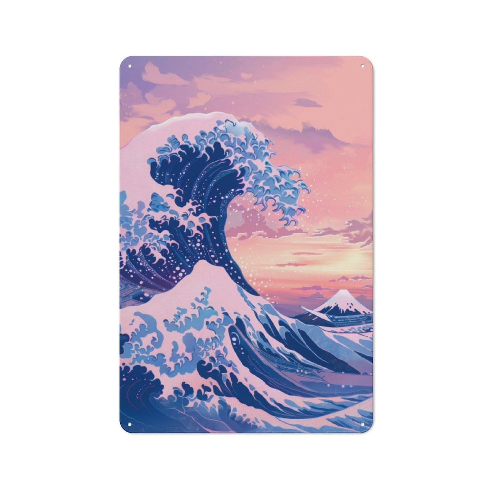Junmoney Great Wave Kanagawa Retro Metal Plaque 30X20cm Featuring For Garage Wall, A Winter Wall Decor Update For Workshop Decor Fans