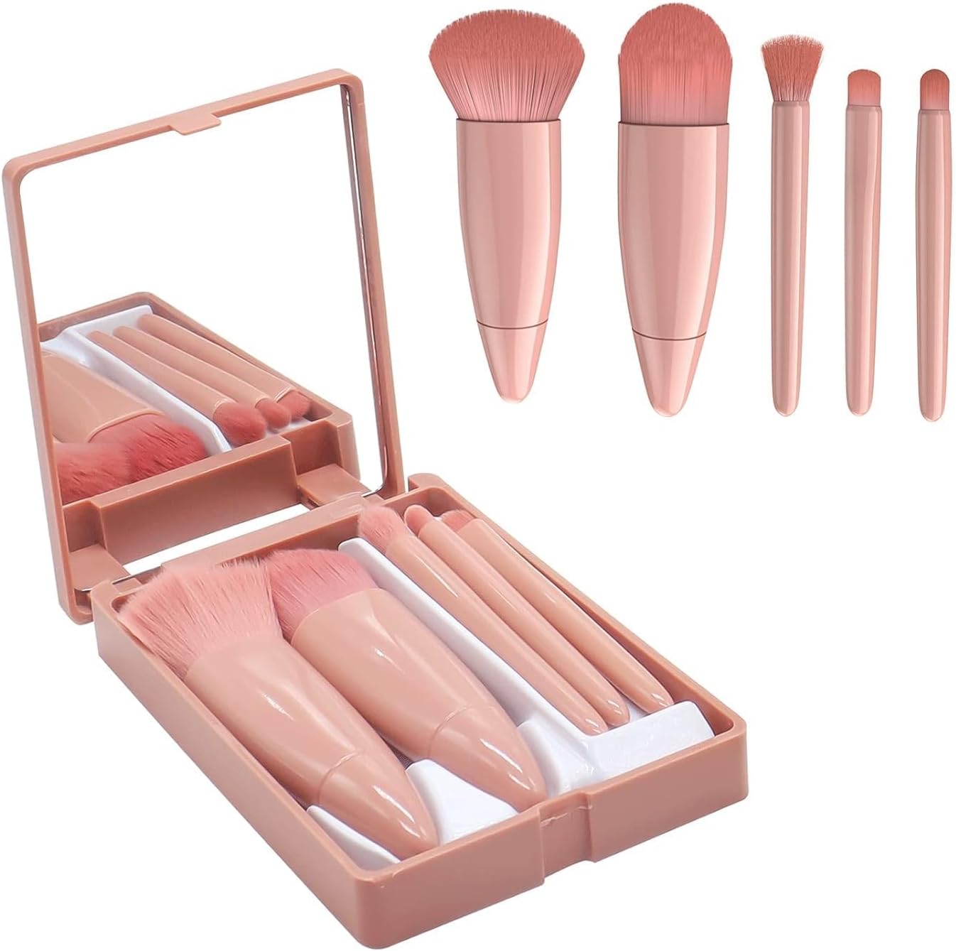 ZDQTRA travel makeup brush set with mirror for girls women for easy taken travelling small cosmetic brush kit set for eye shadow blush foundation powder concealer lip glow (multicolour) (model 1)