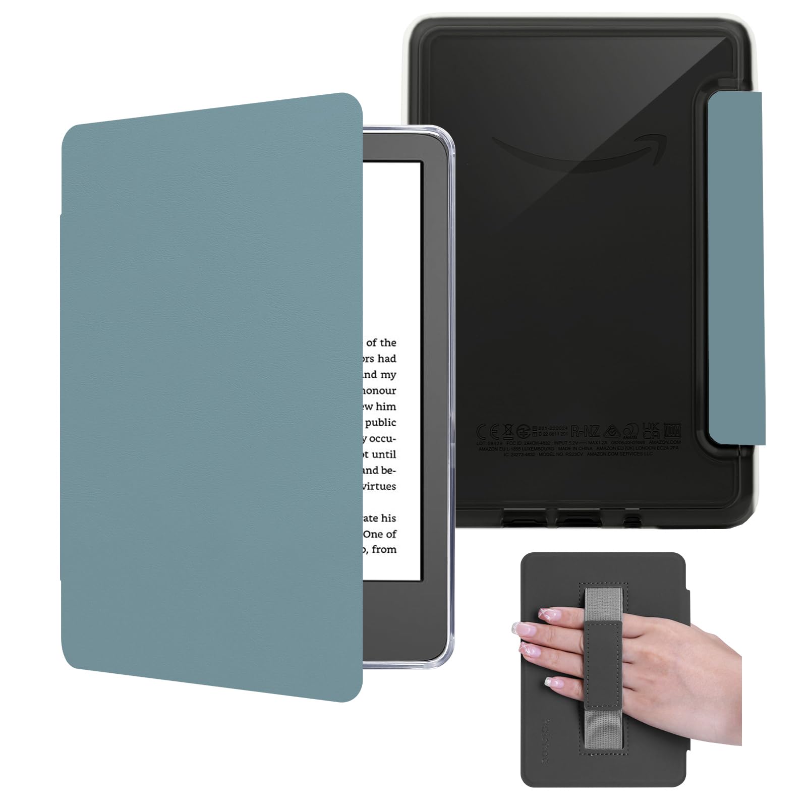 Case with Hand Strap for 6" Kindle Paperwhite (10th Generation-2018 Release,Model No.PQ94WIF),Lihght PU Leather Cover and Transparent Hard Back,with Auto Sleep/Wake, Misty Blue-image-15
