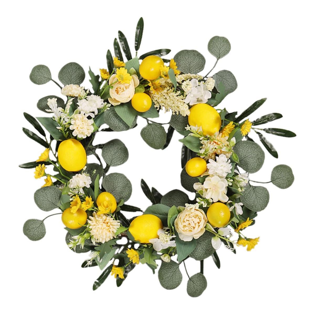 Sommerkranz aus Echtfaserblumen Hängender Türkranz für Haustür Frühling Zitronendekoration Künstlicher Blumenkranz aus Hochwertigem Material