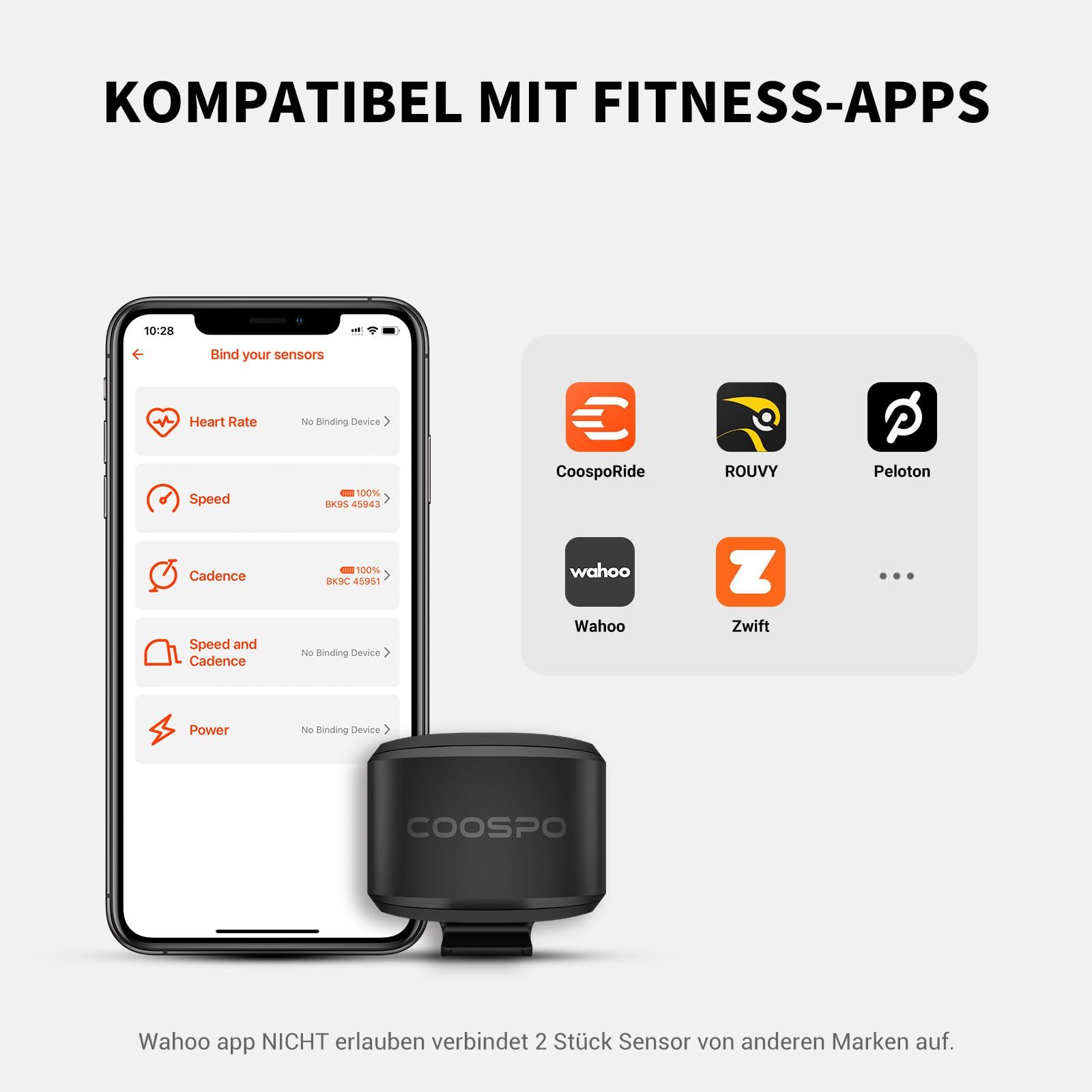 COOSPO BK9 Geschwindigkeitssensor/Trittfrequenzsensor Bluetooth5.0 ANT+, Drahtloser Fahrraddrehzahlsensor RPM Speed Sensor IP67 Wasserdichter Low Energy Technologie