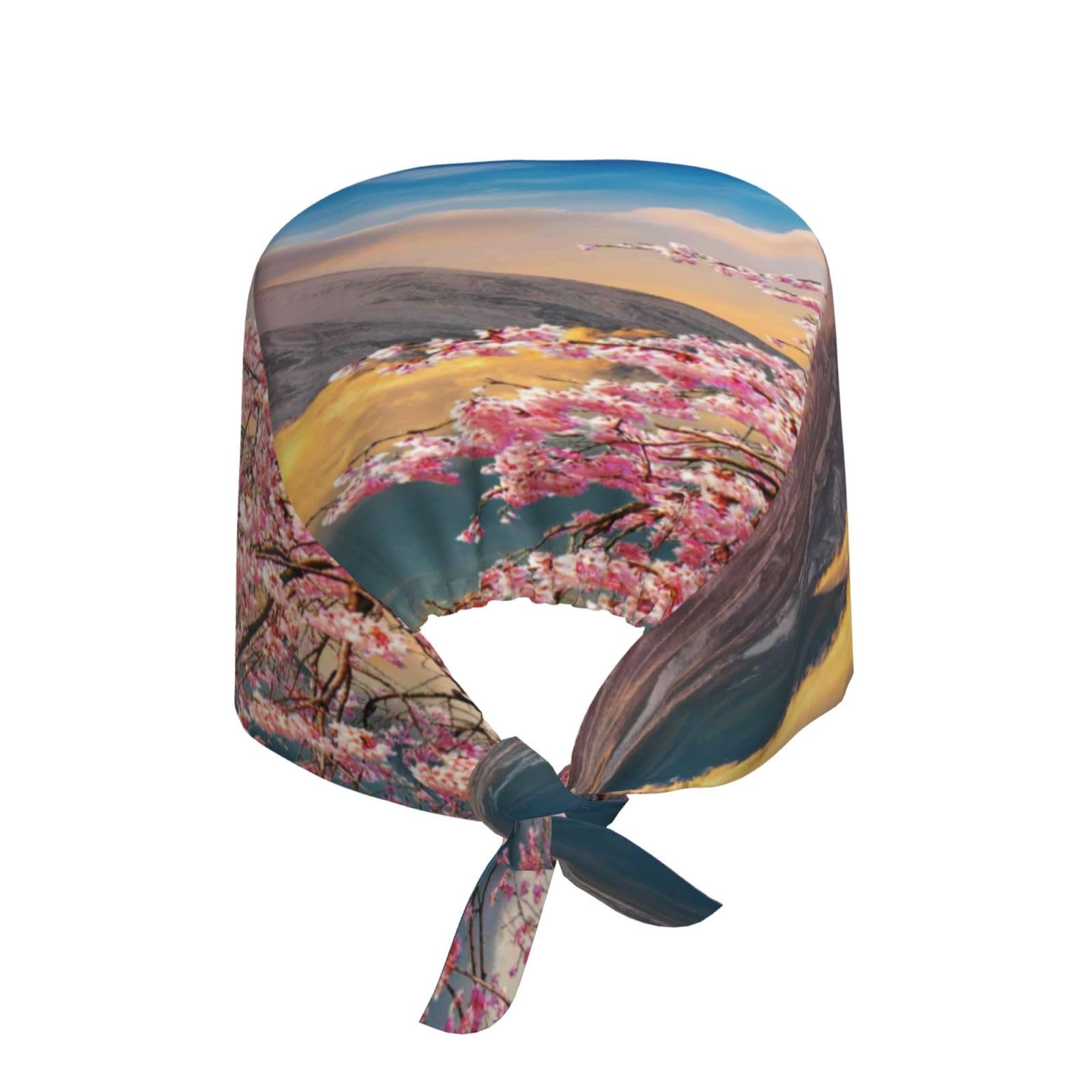 Kuilepa Cherry Blossoms Print Working Caps With Sweatband Adjustable Working Hats Elastic Scrub Hats Nurse Scrub Cap