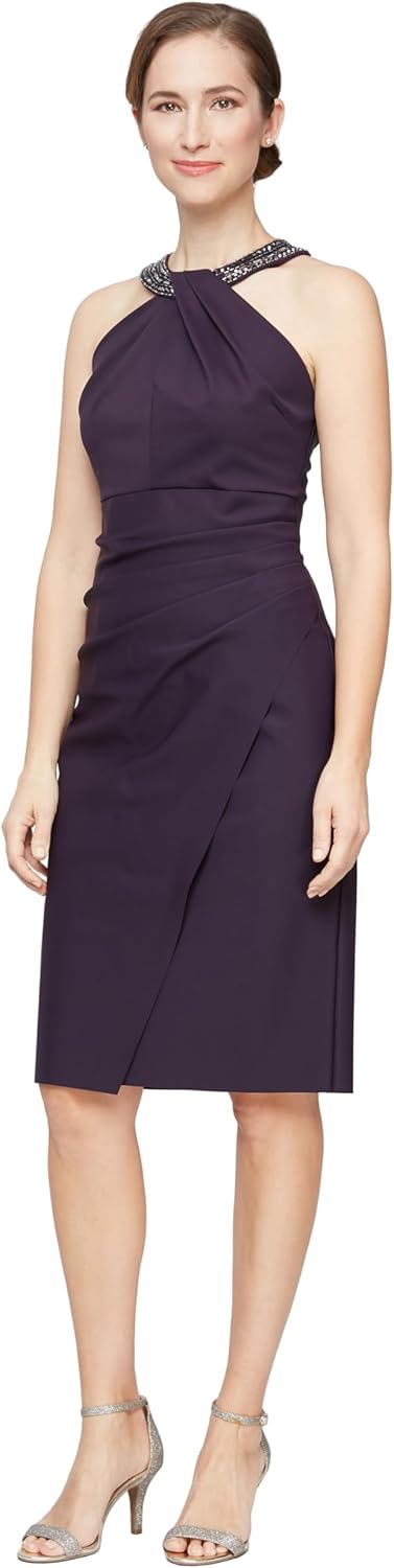 Alex Evenings Womens Short Sheath Slimming Stretch Halter Neck DressSpecial Occasion Dress
