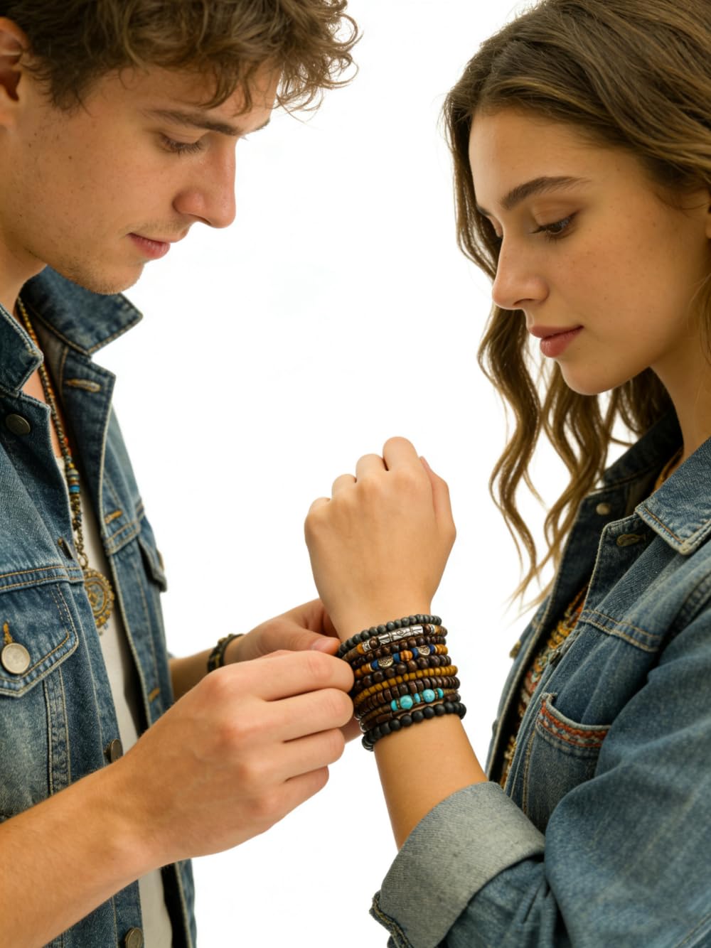 Ensemble de 10 Bracelets bohèmes en Perles pour Hommes et Femmes, Style Punk, en Bois. Bijoux symboliques.