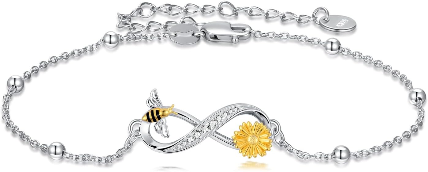 SINONLY Infinity Bracelet 925 Sterling Silver Butterfly/Dragonfly/Bee/Hummingbird/Cat/Dog Sunflower Bracelet Sunflower Jewelry Mother Day Birthday Gift for Women Mom
