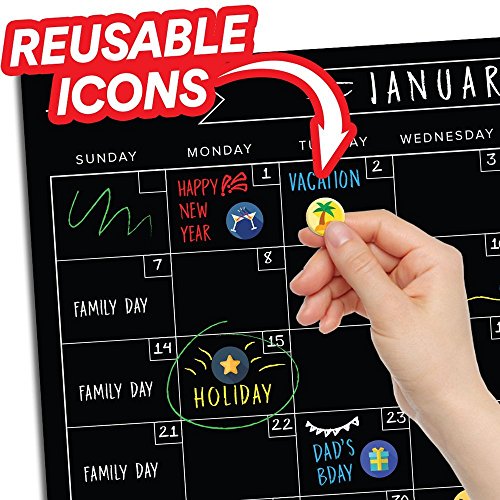 Magnetic Chore Chart Chalkboard & Reusable Dry Erase Calendar Set – Organizational Reward Planner - Family Planning Board - Kids Responsibility Reward Cleaning Chart – 11” X 17” (Lushleaf Designs) #TOP2
