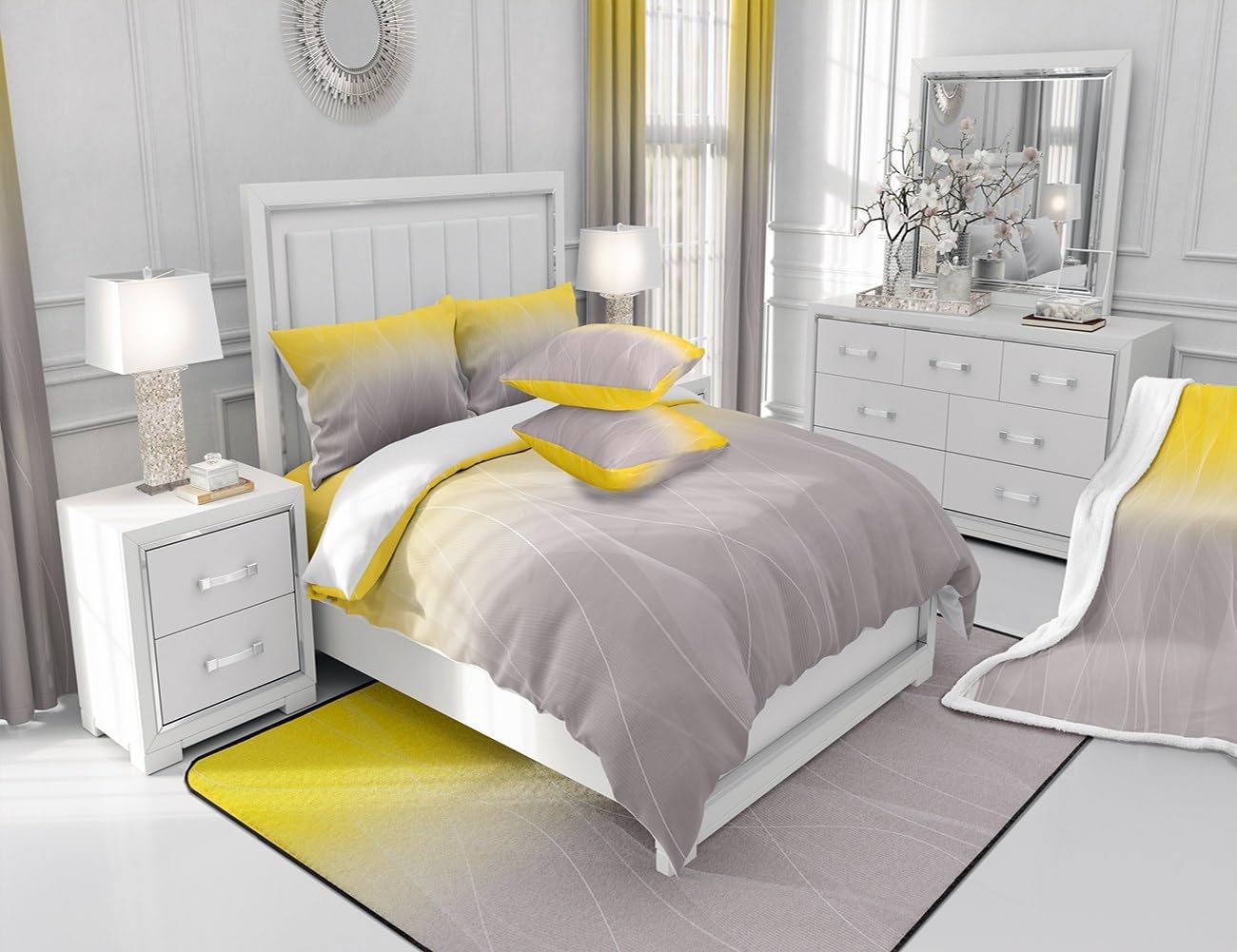 jejeloiu Yellow Darkening Drapes Kids Ombre Grey Strip Lines Curtains for Bedroom Living Room Gradient Style 30%-50% Blackout Curtains for Women Men Lightweight Abstract Window Treatments s