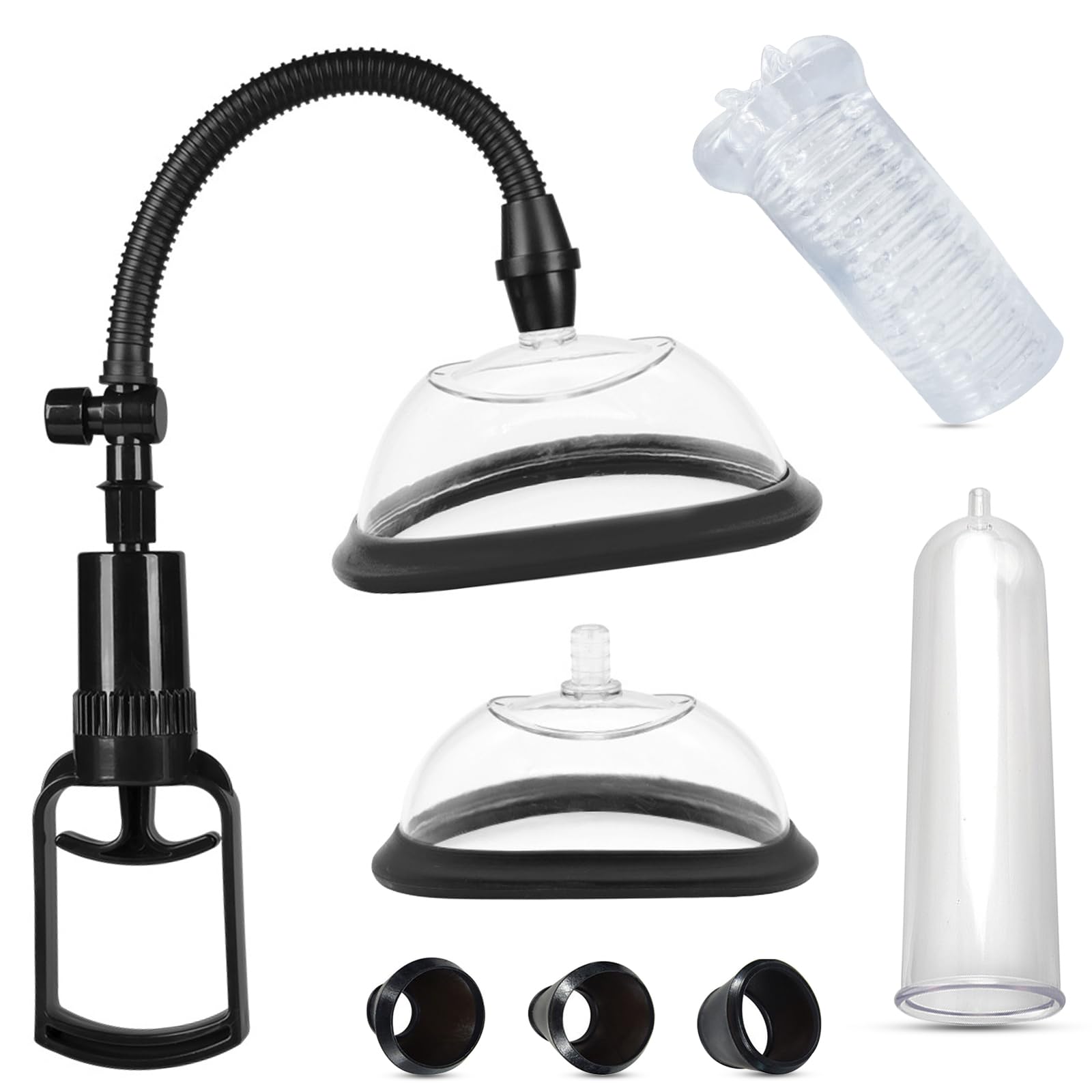 BDSMLOVE Pompa per pene multifunzionale, pompa per vagina, succhia capezzoli, pompa per capezzoli, pompa per figa, succhia clitoride, pompa a vuoto, masturbatore