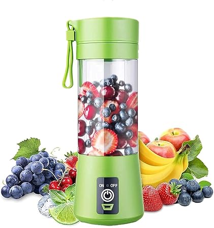 KBL New Portable Blender, Personal Size Electric Rechargeable USB Juicer Cup, Fruit Mixer Machine with 4 Blades for Home and Travel (380 ml, Multicolour), 1 Jar