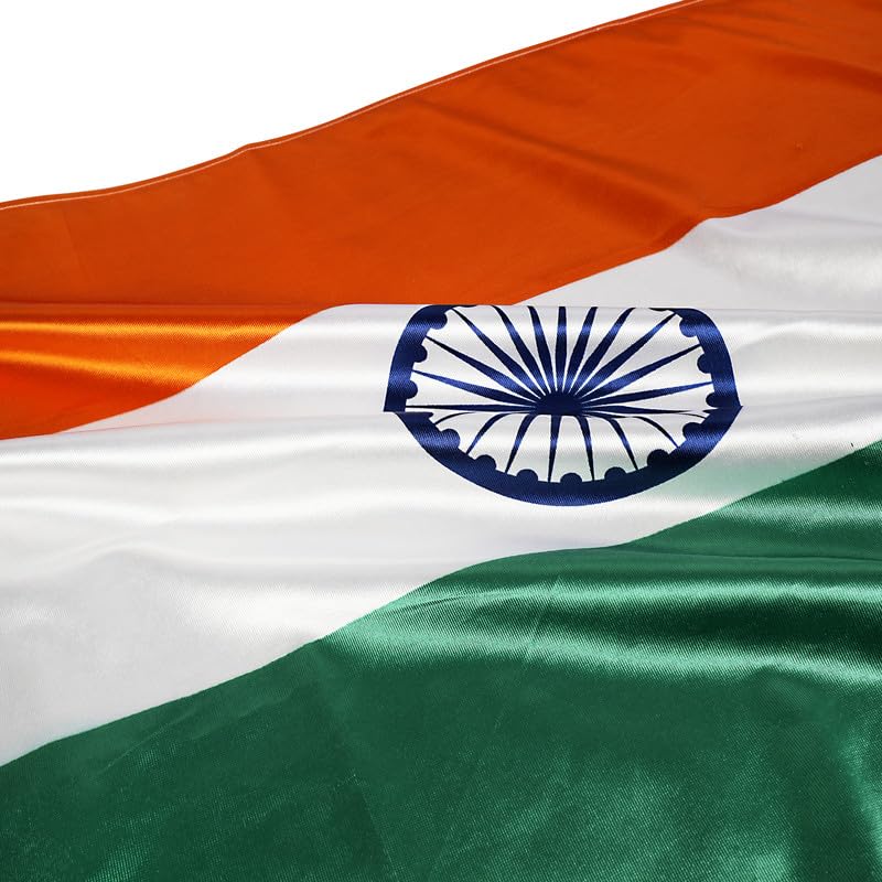 Image of PRIYAKANT SAFAWALA Satin Fabric Indian National Tricolour Flag Double Stitched Tiranga Jhanda (Outdoor /Indoor) All Weather Durable Fabric Flag [Pack Of 10] [Size 20x30 Inches]