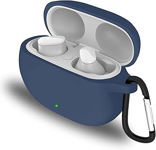 Protective Case for Beats Studio Buds Case Cover with Clip, Silicone Case Keychain Compatible with Studio Buds Protector Cover Keyring Shockproof Front LED Visible, NOT Include Earbuds (Blue)