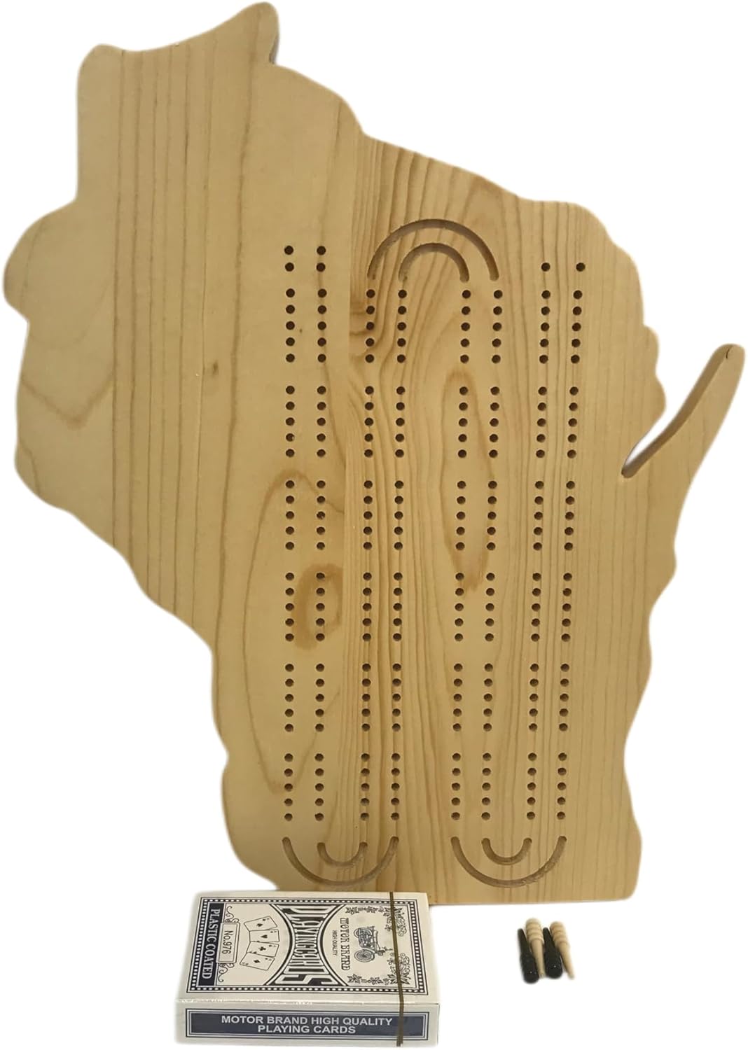 Wisconsin Shaped Cribbage Board, Wood Game. Made in Beaver Dam WI.
