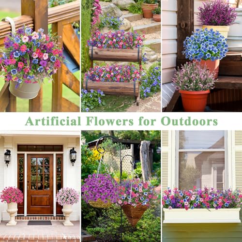 Image of Bassion 20 Bundles Artificial Flowers for Outdoors Fake Flowers, Multi | UV resistant, silk fake flowers with lavender and ferns shrubs, faux plants, outdoor planters porch garden home decorations