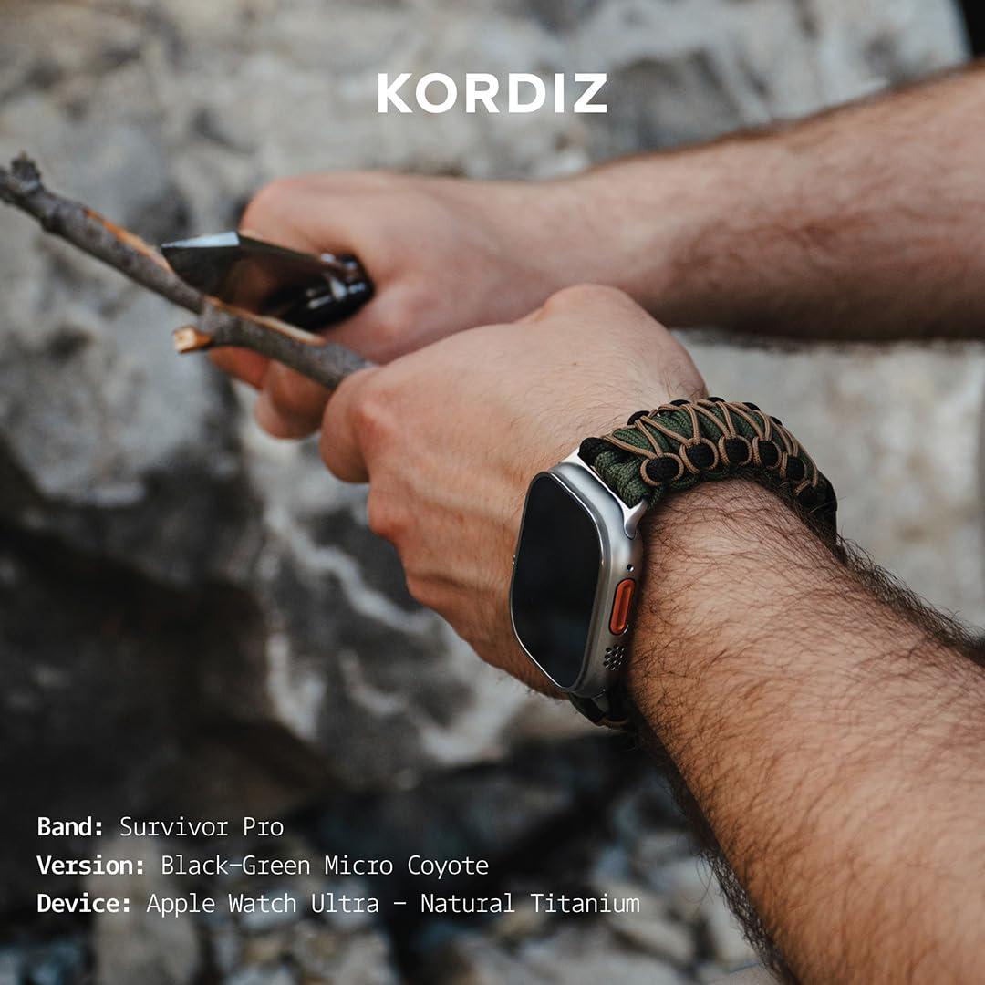 KORDIZ Survivor Pro pasek spadochronowy do Apple Watch Series Ultra i 9/8/7/6/5/4/3/2/1/SE, 49 mm, 45 mm, 44 mm, 42 mm, z regulowanym paskiem ze stali nierdzewnej