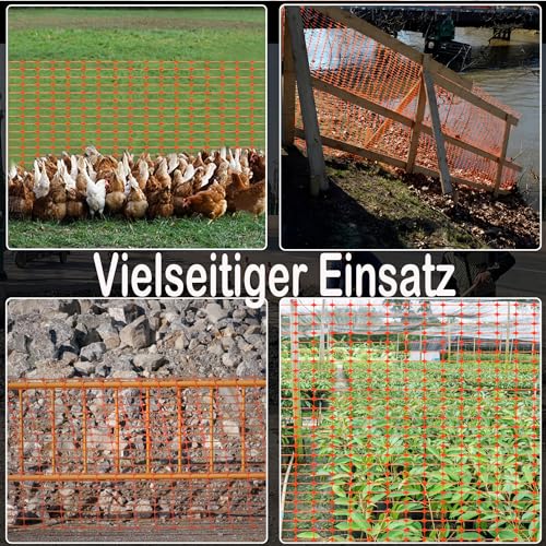 HENGMEI 1x30m Absperrzaun Bauzaun Begrenzungszaun, Nutztierzäune 100 cm hoch Schutznetz aus Kunststoff Geschnitten Werden Mobiler Zaun Hühnerzaun Geflügelzaun für Geflügelgehege Warnnetz, Orange