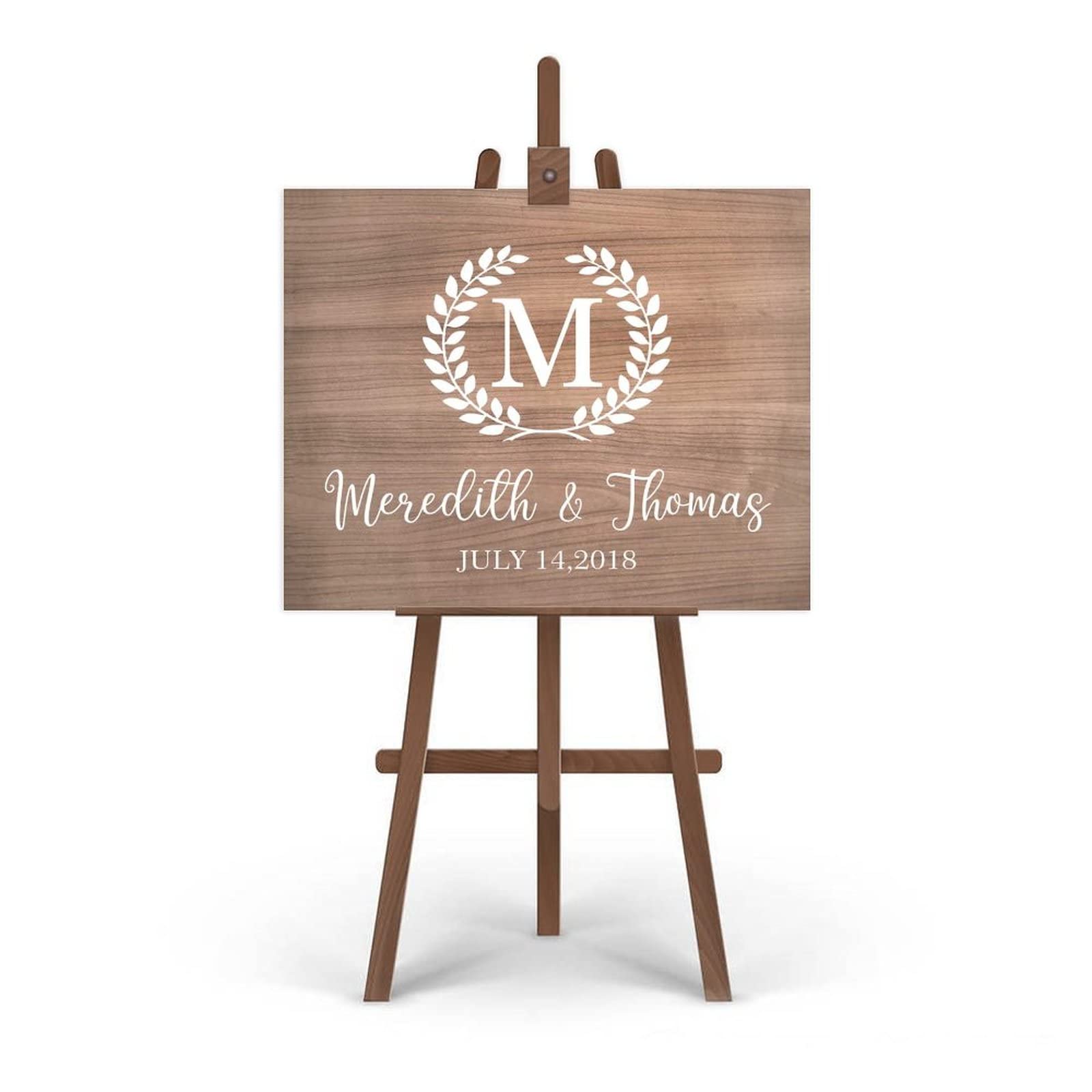 Hochzeitsschild, Willkommensschild, Hochzeitseingang, Lorbeerkranz, Hochzeitsnamen- und Datumsschild, rustikale Hochzeitsdekoration, Holz-Hochzeitsschild, Landhochzeit, 40,6 x 50,8 cm