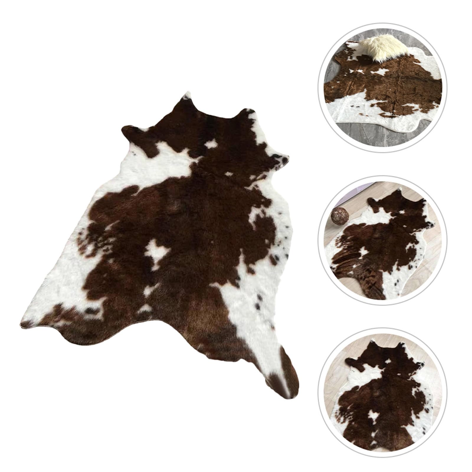 Tappeto Coperta da Pavimento in Pelle Sintetica Marrone Morbido Stampa Mucca Lavabile per Soggiorno e Cameretta