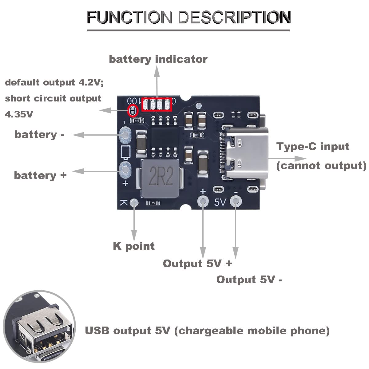 Tipo-C USB 5V 2A Convertore boost Modulo di