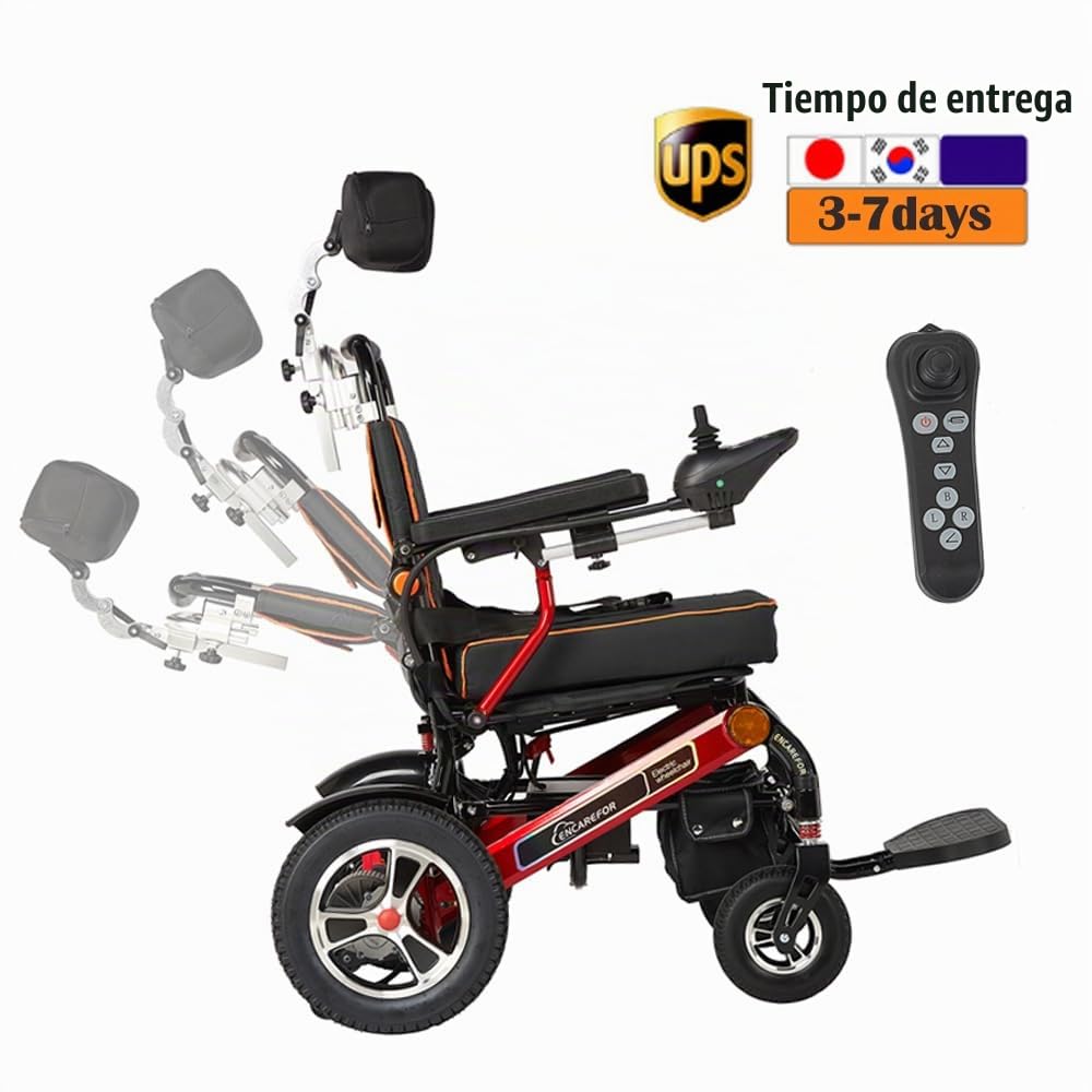 Silla De Ruedas Eléctrica Plegable, Respaldo Reclinable Con Reposacabezas, Aleación De Aluminio, Peso 25 Kg, Carga 150 Kg, Doble Motor 250W, Para Adultos Mayores Y Discapacitados