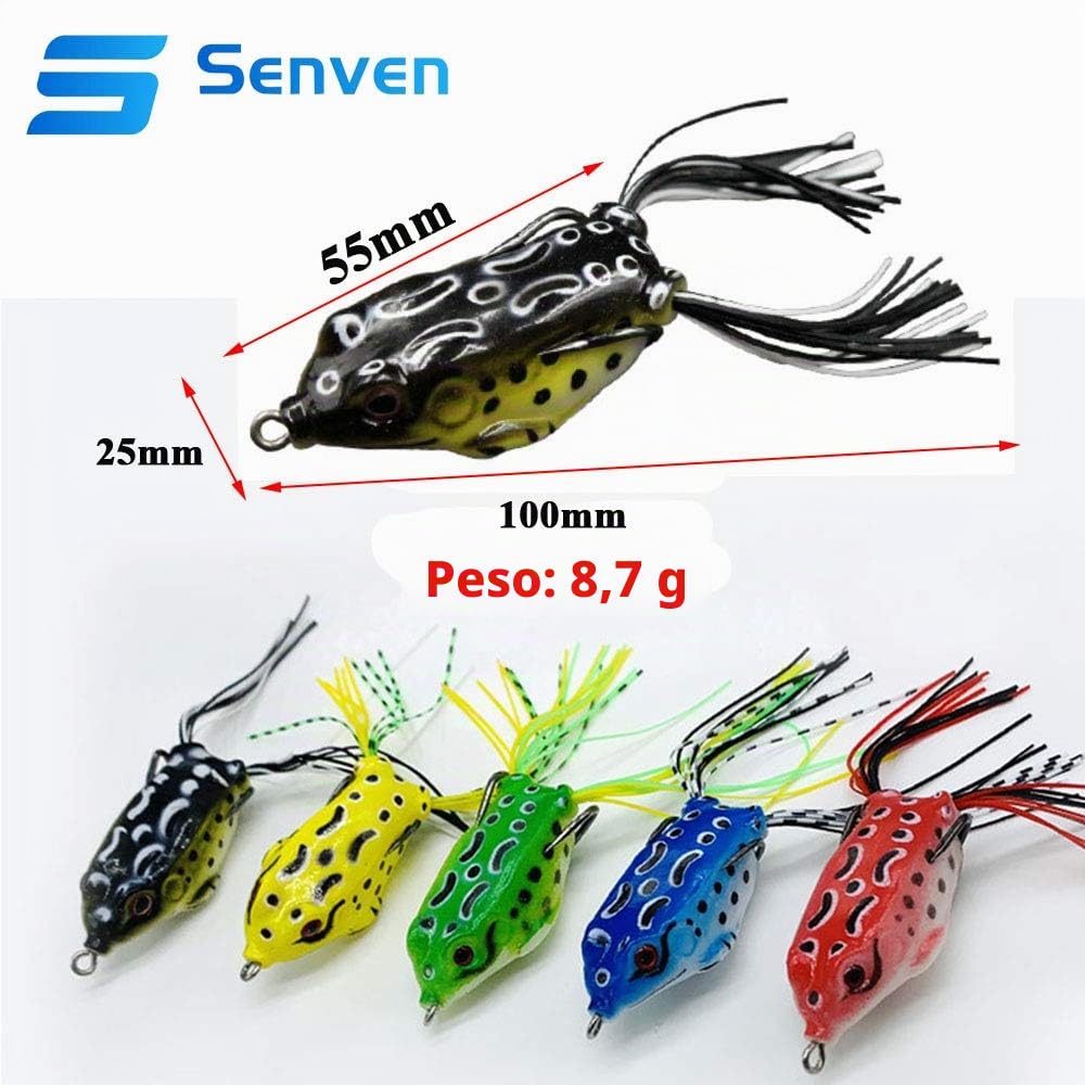 Cebo Rana Trueno de Manivela, Anzuelo de Ojo 3D, Pesca Suave - 5 Piezas