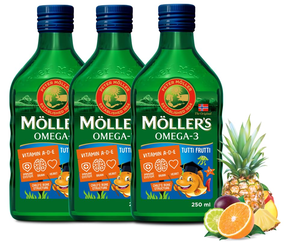 Möller's Omega 3 Aceite de hígado de bacalao | Nordic omega 3 niños Suplemento dietético con EPA, DHA, Vitaminas A, D y E | Aceite de hígado de bacalao natural de alta pureza | Marca de 165 años |