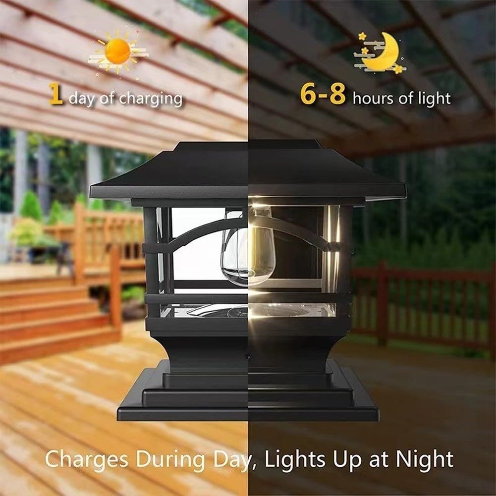 Solar Pfostenkappenleuchten für 6,3x6,3 Zoll Zaunpfosten, Wasserdicht IP65, 2 Lichtmodi, Automatische Dämmerungsdämmung, ABS Wetterfest für Holz Vinyl PVC(Black)
