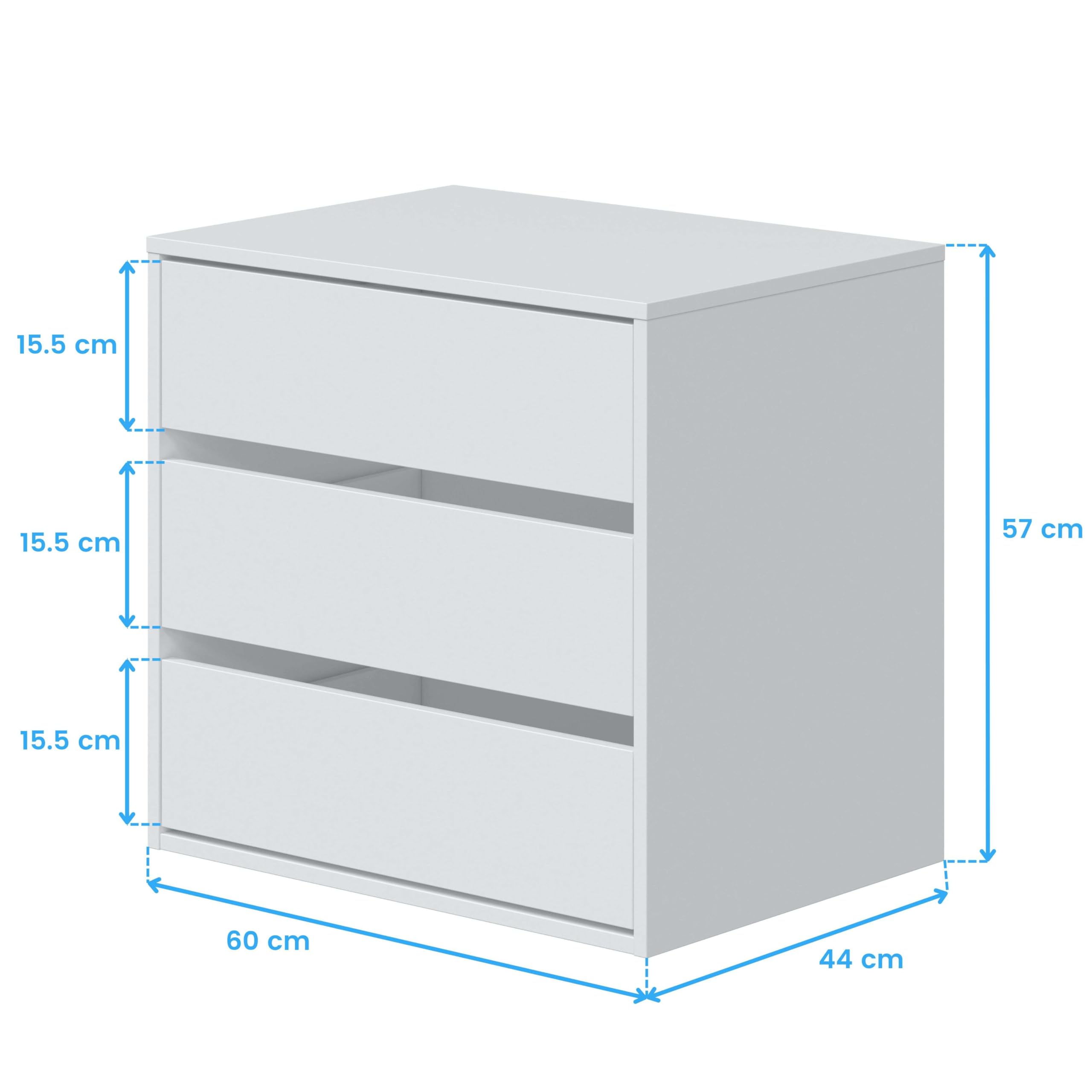 Habitdesign Cajonera, Cómoda con Tres cajones, Acabado en Blanco Mate, Dimensiones: 60 cm (Ancho) x 57 cm (Alto) x 44 cm (Fondo)