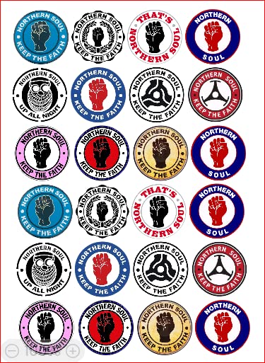24 Assorted Northern Soul Pre-cut Edible Premium Rice Card Cup Cake Toppers