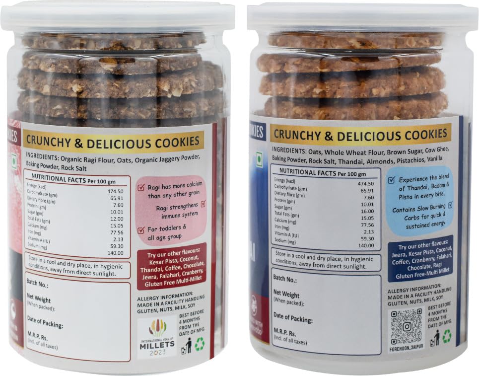 Fore Noon Oats Thandai & Gluten free Ragi Jaggery Cookies (356 g, Pack of 2)